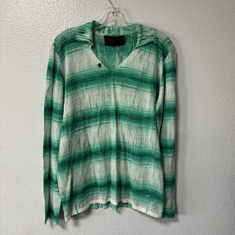 Custo Barcelona Long Sleeve Green Striped 100% Cotton Size 3 Surfer Y2K